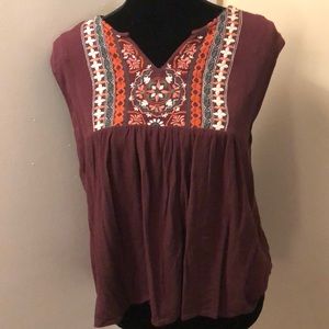 Aeropostale Maroon Embroidered Top